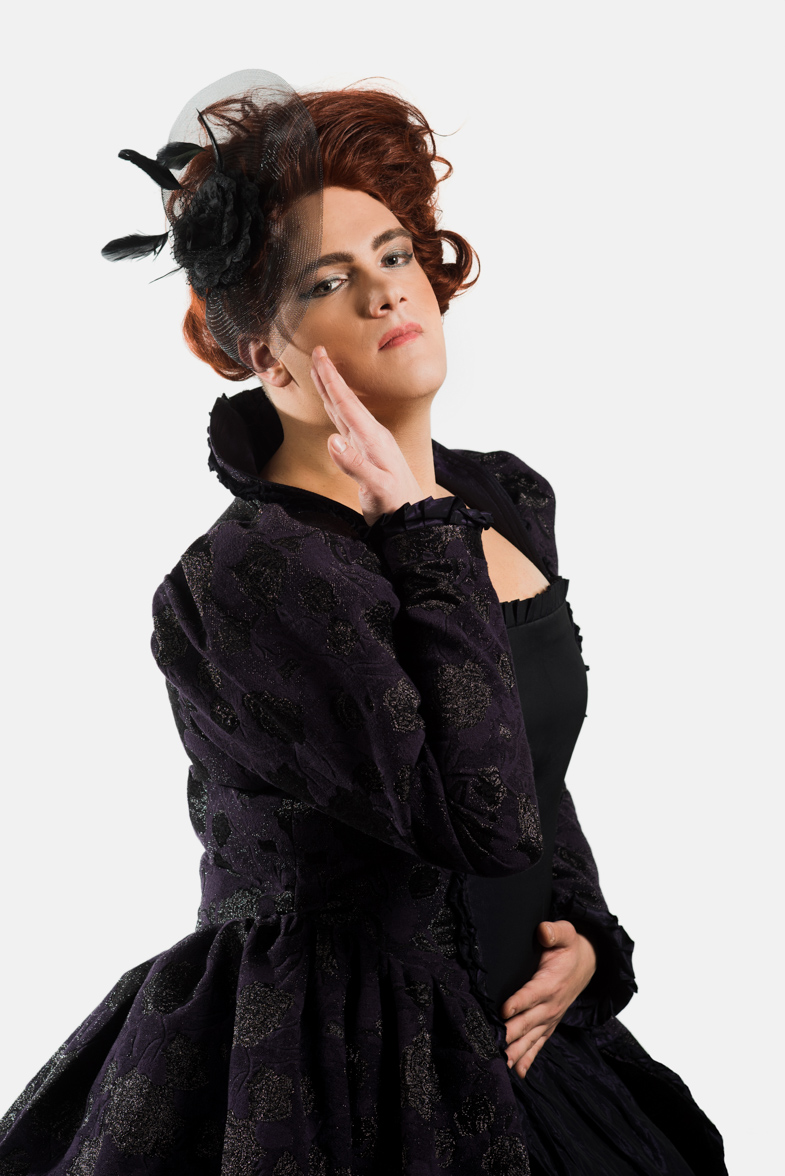 Nejc Lisjak in the role of stepmother in the musical Cinderella.