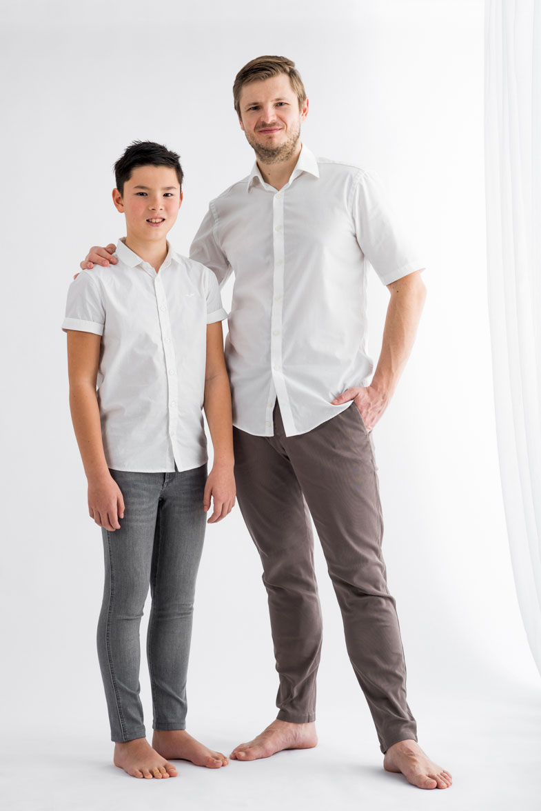 Father and son in a photo studio.